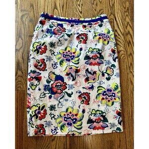 Boden‎ Cotton Bright Floral A-Line Pencil Skirt Lined Ribbon Trim Size US 6 EUC